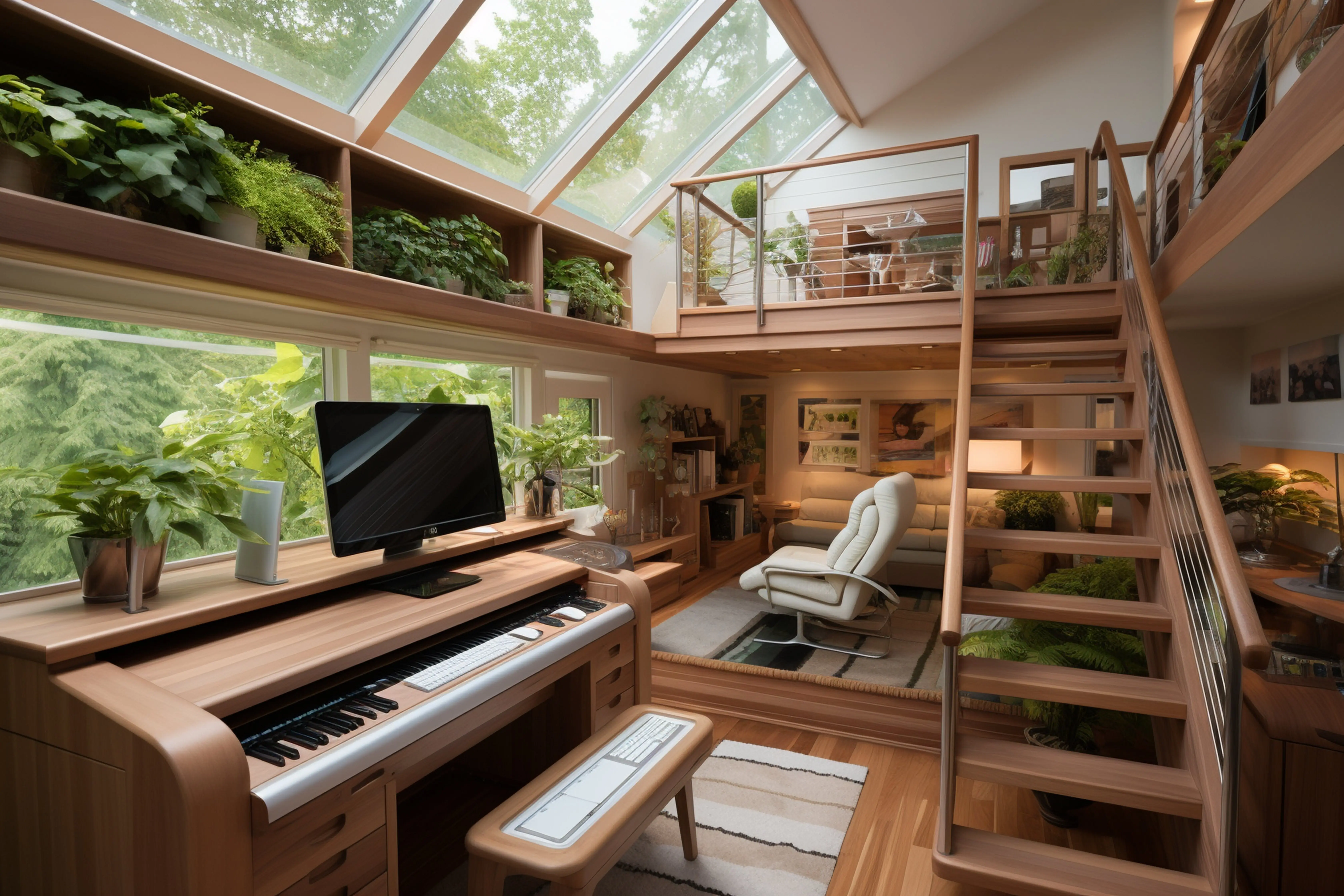 Homeoffice mit eingebautem Laufband-Schreibtisch, um aktiv zu bleiben.